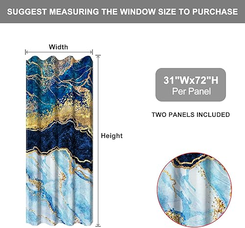 Miniatura 2 de Baocicco Cortinas opacas de mármol azul para ventana, cortina con textura azul dorada con ojales, moderna y lujosa cortina de oscurecimiento con