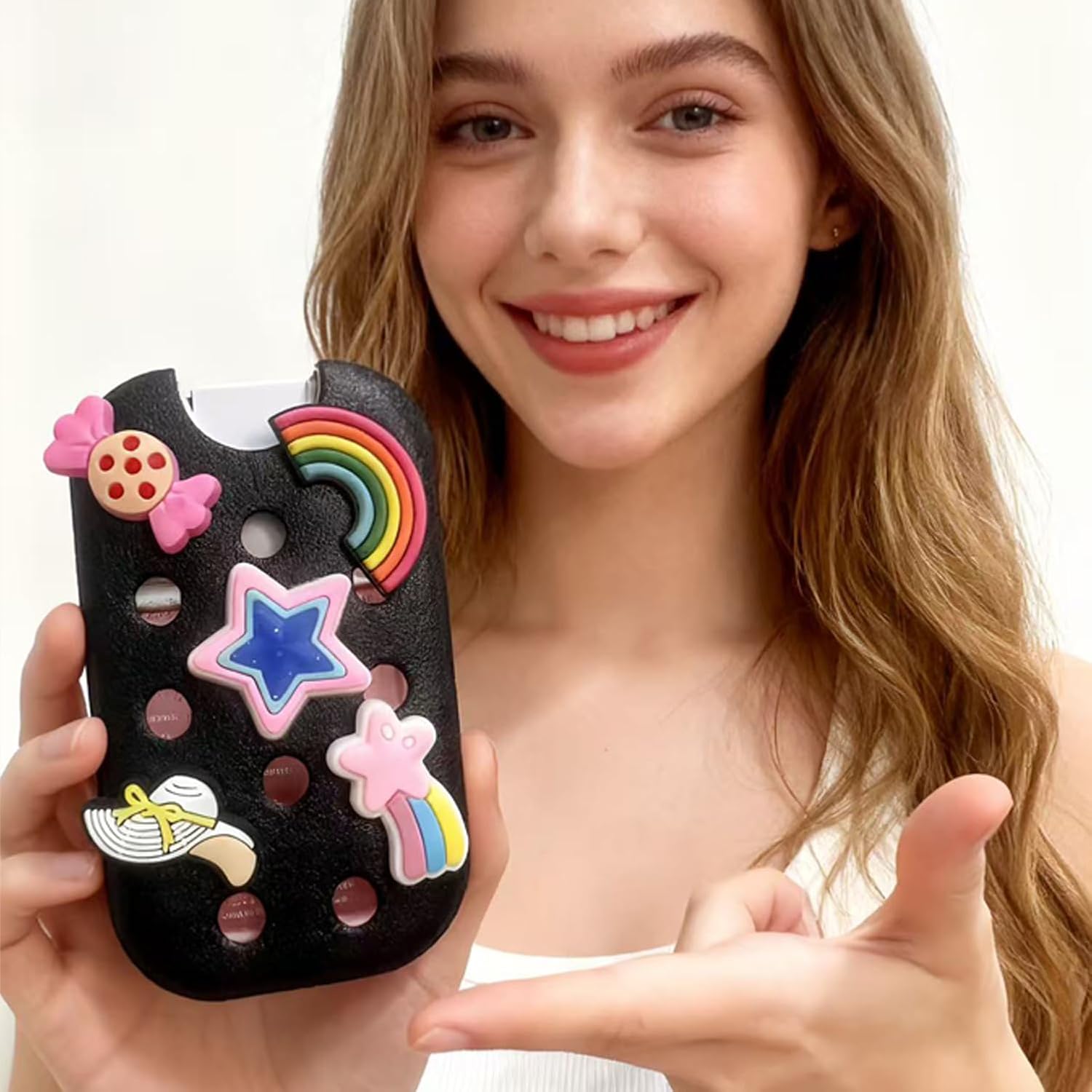 1 Pack EVA Case Compatible for Touchland Hand Sanitizer Spray (Fit for 1 FL OZ/30 mL Ver), Portable Keychain & 10 Decorative Charms. (Black) - Image 6