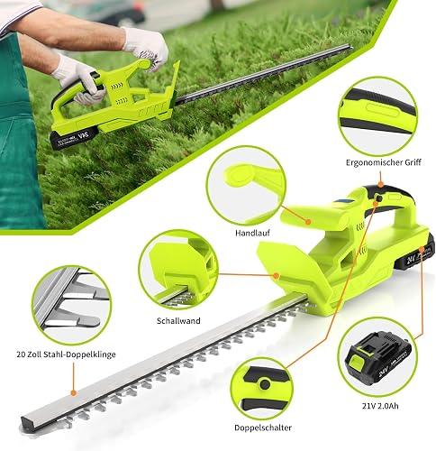 VOERJIA Taille Haie Batterie 21V, Taille-Haie Électrique sans Fil avec 2×2000mAh Batteries, Moteur 750W, Lame Double 50cm, Coupe Branche Électrique, Cisaille Haie pour Jardin et Arbustes - 3