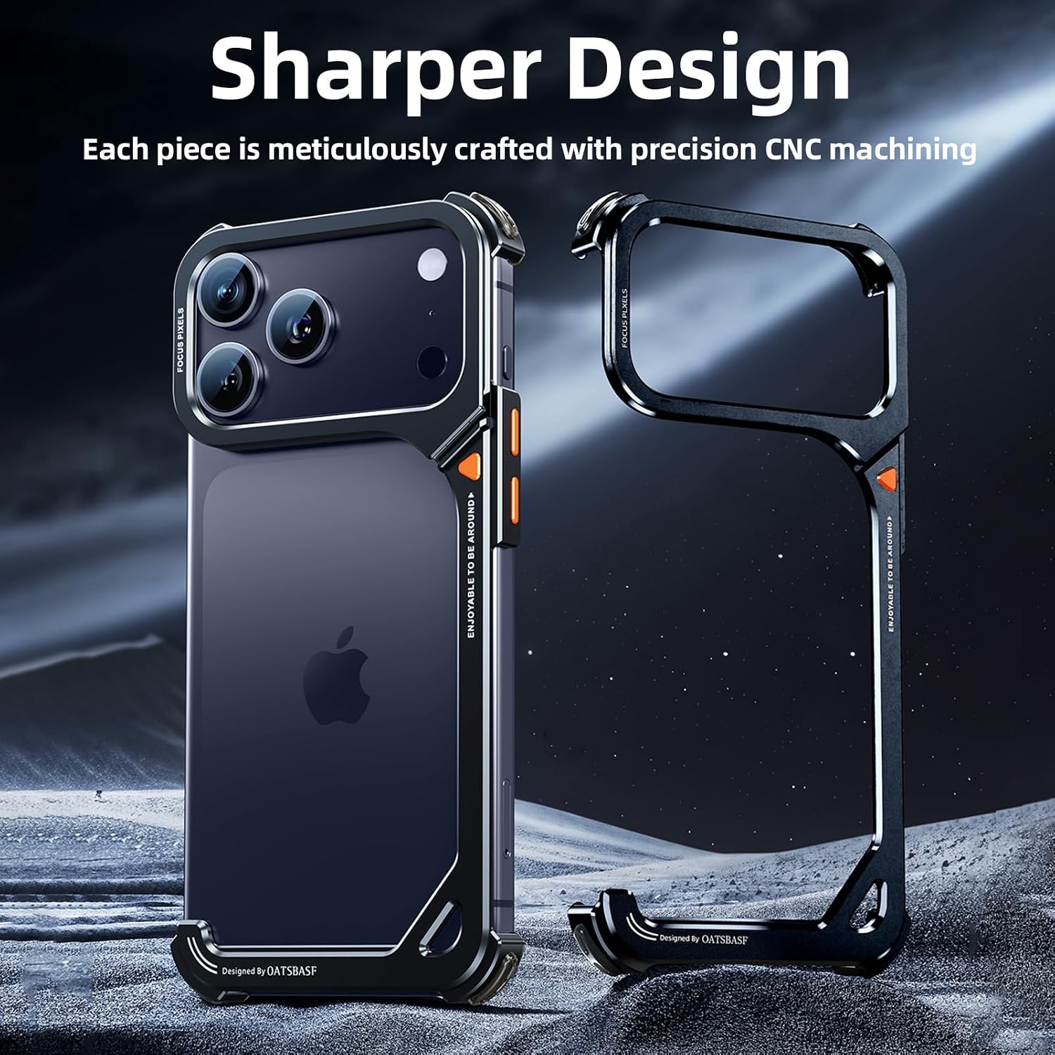 OATSBASF 9 Case for iPhone 17 Pro Max Bumper Case Metal, Aluminum Frame Slim Fit No Back Design, Compatible with MagSafe, Shockproof Protection, Minimalist Frameless Phone Case, Black
