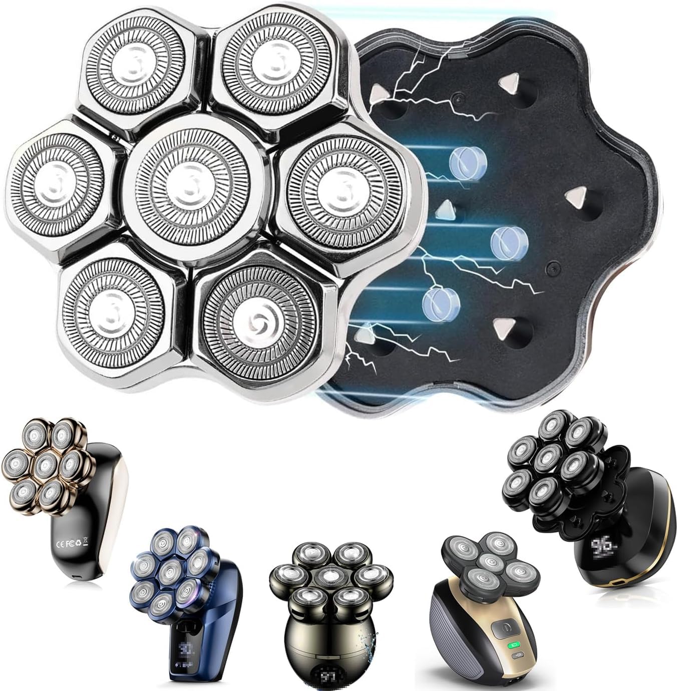 YLOTVC Universal 7 Magnetic Shaver Replacement Blades Compatible with Freedom Bird SHPAVVER Wyklaus Head Shaver, With Easy Clean Brush Blade Cover Compatible with Most Major Brands Head Shaver