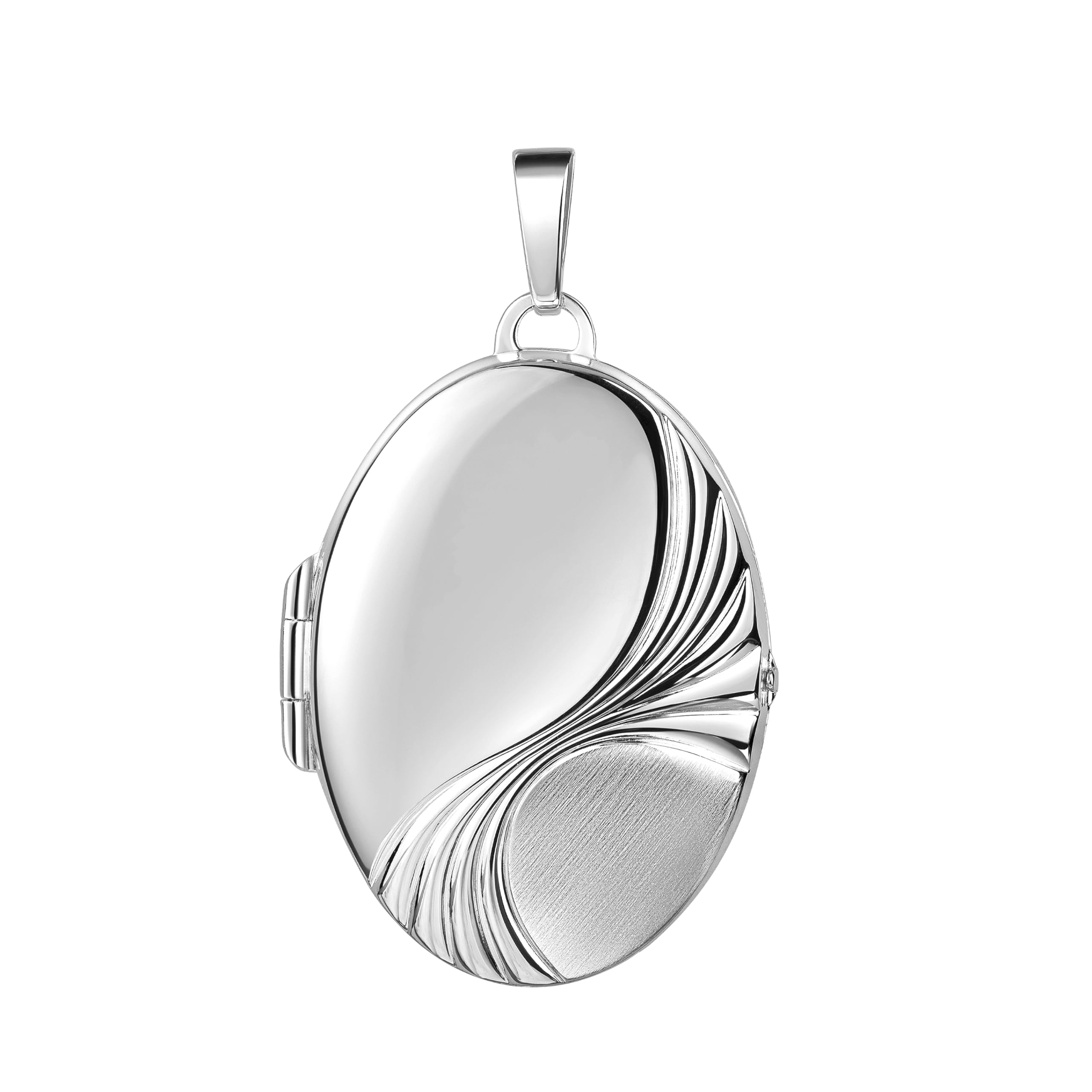 Medaillon XXL teilmattiert mattiert verziert oval 925 Sterling Silber mattiert zum öffnen für Bildereinlage 2 Fotos Amulett Verzierung - Randverzierung von Haus der Herzen® mit Schmuck-Etui