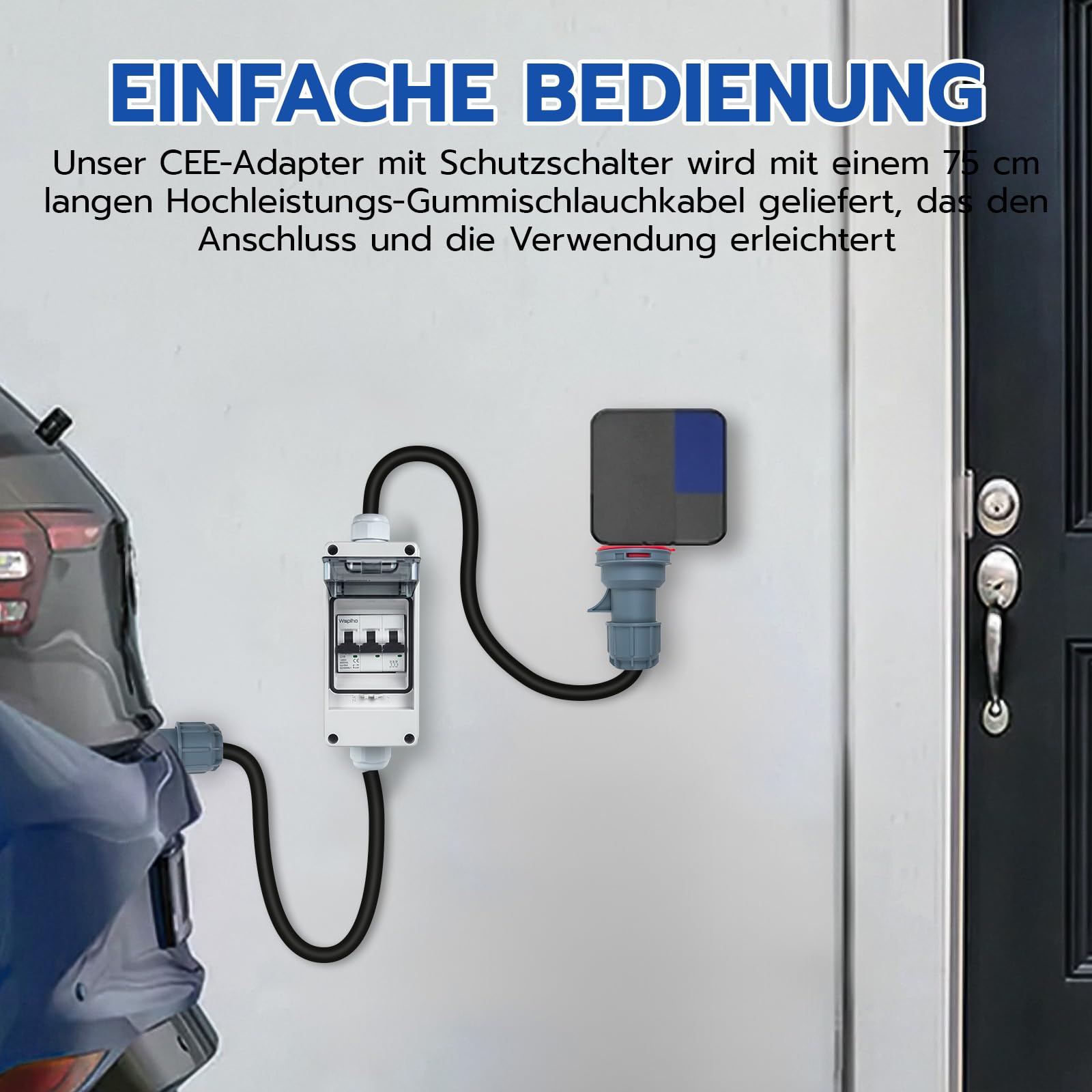 adattatore CEE da 32 A a 16 A, 230 V con interruttore di protezione, IP44, connettore e accoppiatore a 5 pin con cavo di prolunga CEE da 2,5 mm²