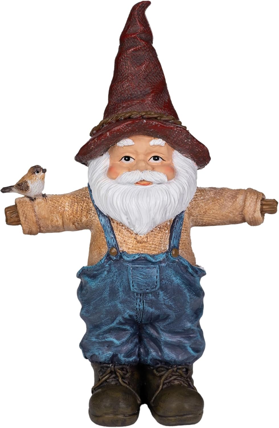 Scarecrow Garden Gnome Statue - Whimsical Farmhouse Decor for Indoor Outdoor, 9.4'' Hand-Painted Resin Yard Art Figurine with Bird, Welcoming Porch & Patio Lawn Ornament, Unique Gardener Gift