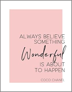 Coco Chanel Inspirational Word Wall Art - 11x14 UNFRAMED Pink, Black & White Typography Print - Makes a Great Fashion Decor Gift.