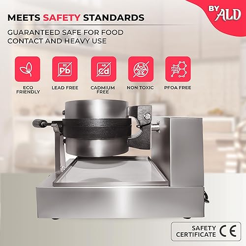Miniatura 4 de ALDKitchen Gofrera belga gruesa Plancha para gofres con un elegante panel rojo Revestimiento antiadherente Uso comercial 110 V (rotación)