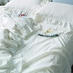SUSYBAO Couverture de duvet blanc vintage Ruffle Reine 100% Couvercle de couettes en coton blanc lavé 3 Pièces 1 Couverture de couettes en dentelle blanche avec fermeture éclair 2 Oreiller Shams Luxe Soft Shabby Chic Ensemble de literie