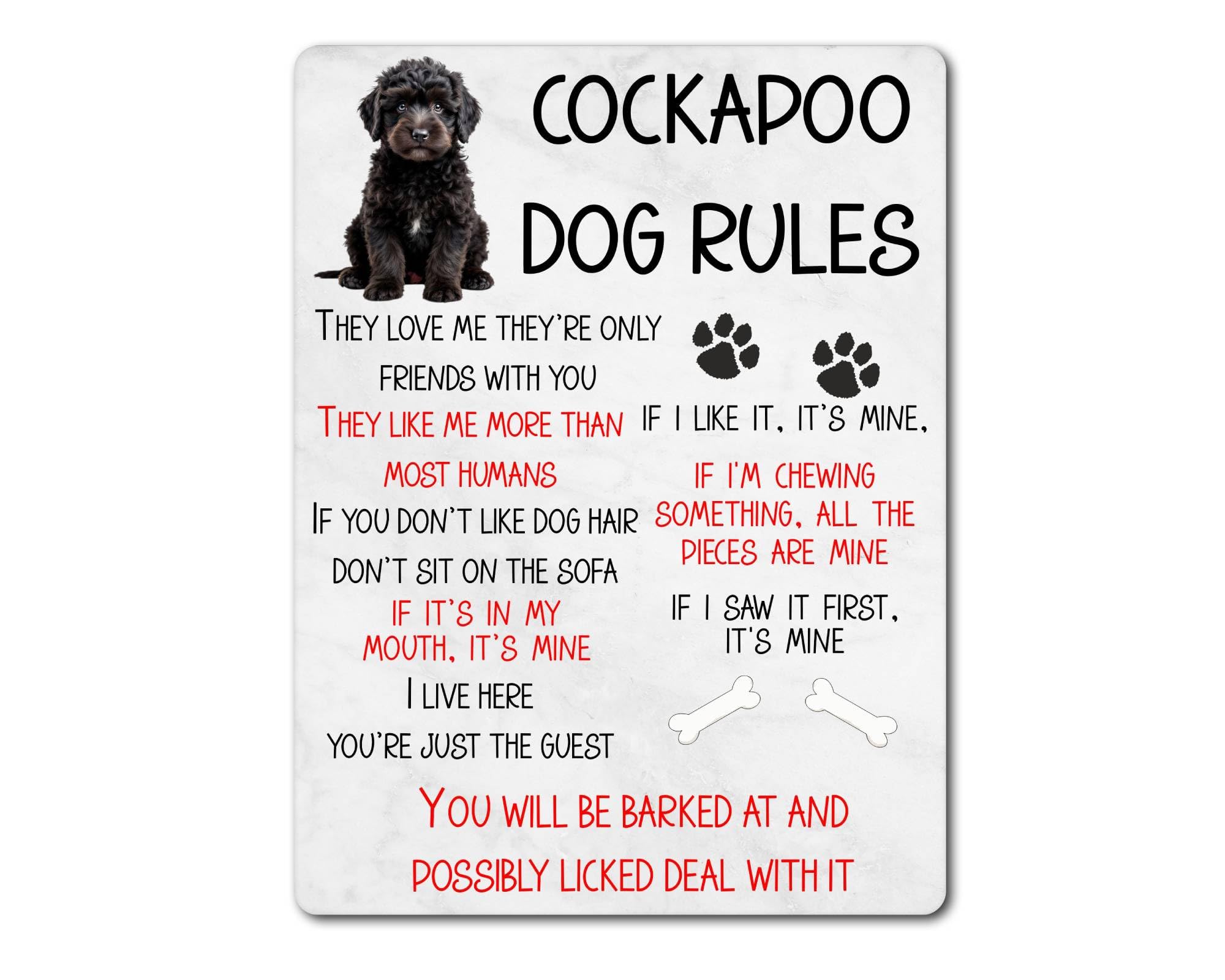 Decalarama Black Dog Metal Sign Gift – Cockapoo Rules – If I Like It It's Mine – (Black) Family Fun Pet Animal Novelty Aluminium Present