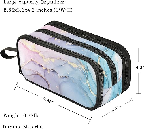 Miniatura 4 de Estuche para lápices de alta capacidad para oficina, universidad, escuela, bolsa de almacenamiento grande, organizador de caja (mármol azul y morado)