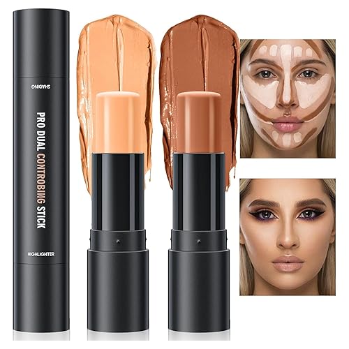 Barra de contorno, barra de contorno en crema para maquillaje, doble cabeza, resaltador profesional, de larga duración e impermeable, contorno