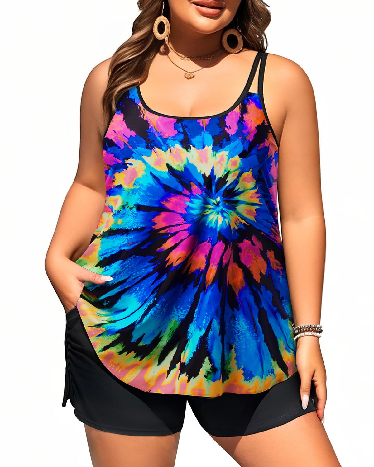 Women Plus Size Tankini Swimsuits Two Piece Flowy Bathing Suit with Short