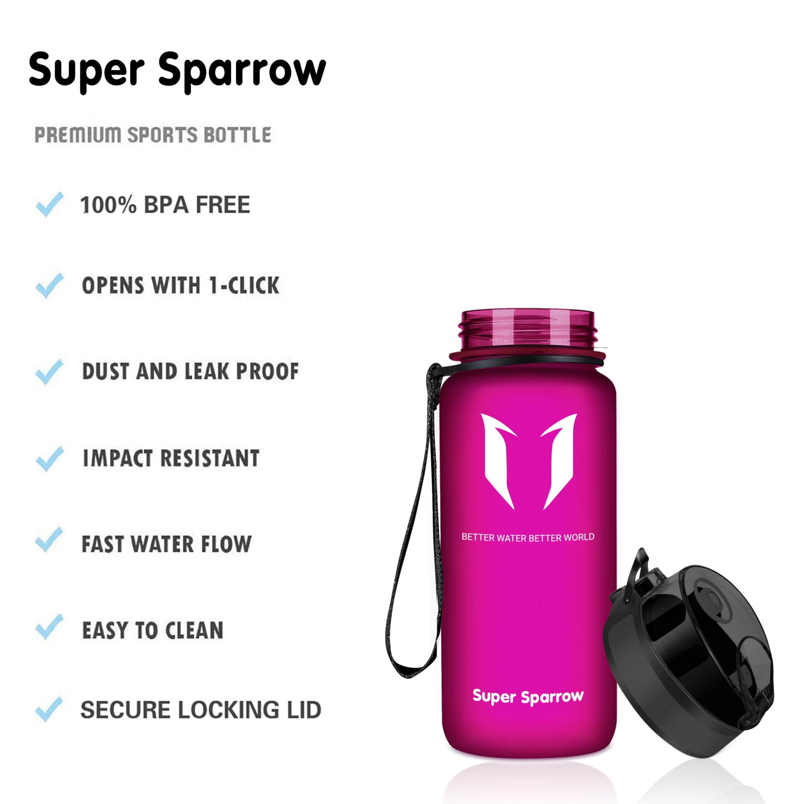 Super Sparrow Borraccia Sportiva & Bottiglia Bambini Senza Perdite - 350ml/500ml/750ml/1L/1.5L - Senza BPA