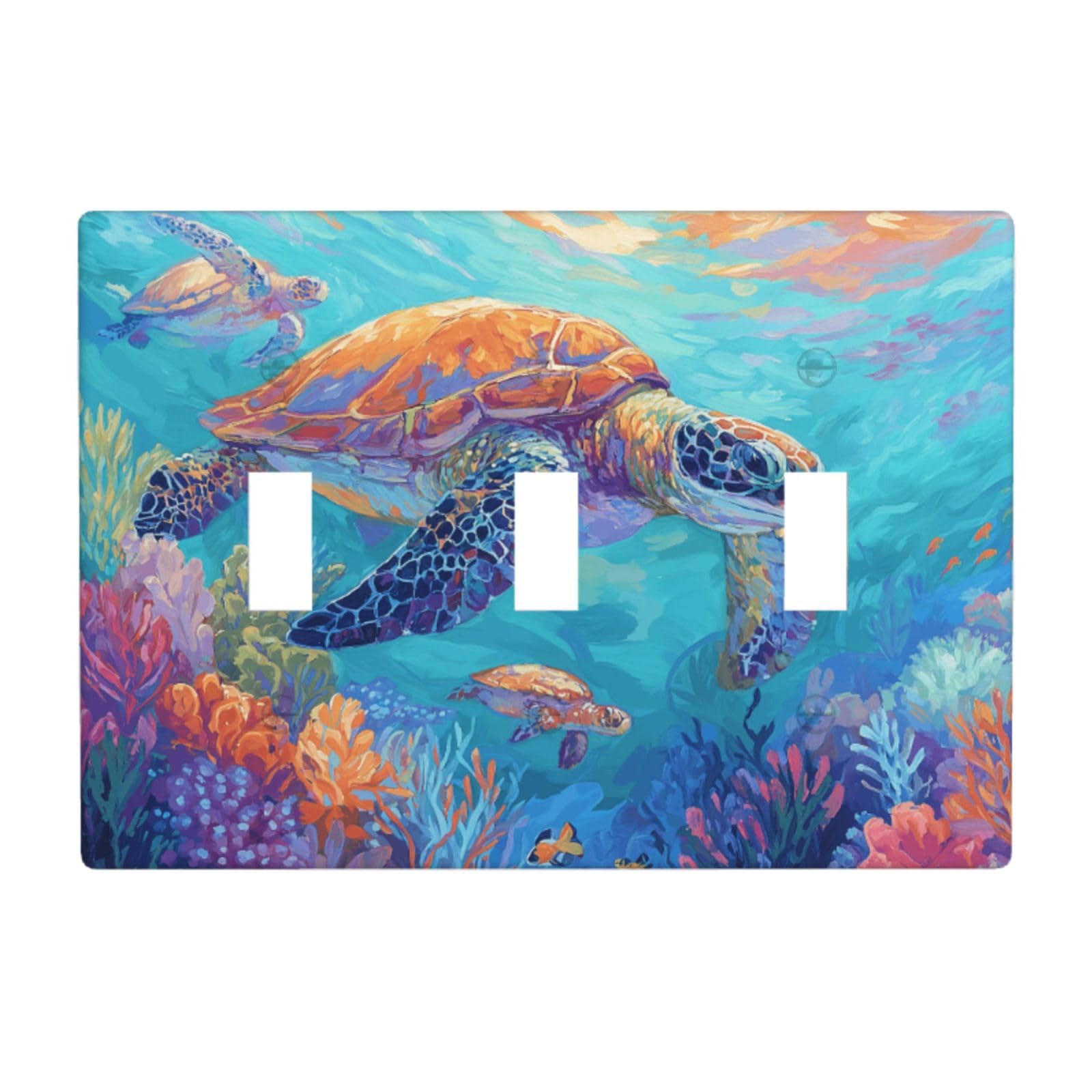Sea Turtles Swimming in The Ocean Light Switch Covers 3 Gang Triple Toggle Wall Plate Switchplate Electrical Faceplate for Bathroom Kitchen Bedroom Decor