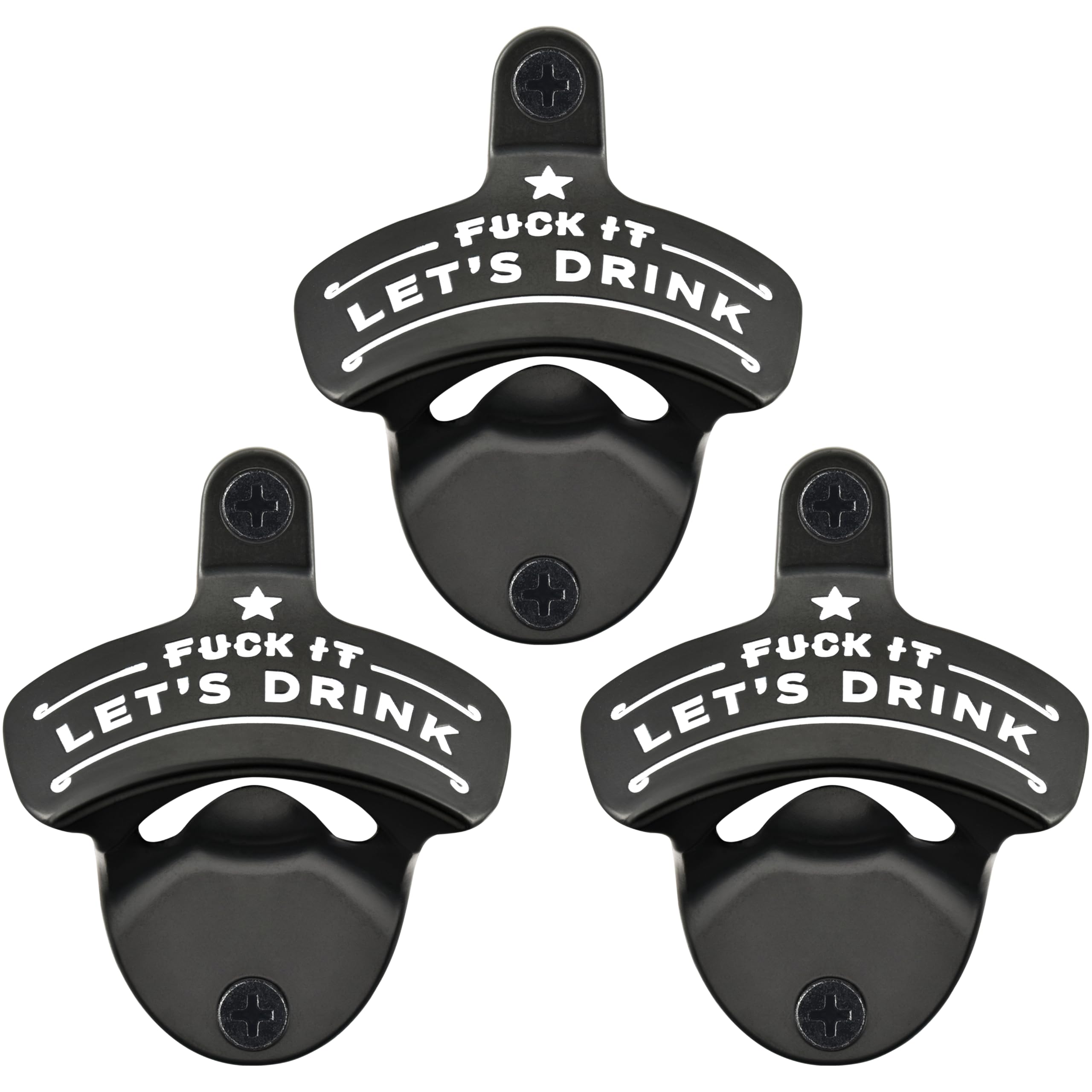 Abridor de botellas negro para pared, divertido abridor de cerveza montado en la pared para hombres, papá, amantes de la cerveza, regalos (paquete de 3)