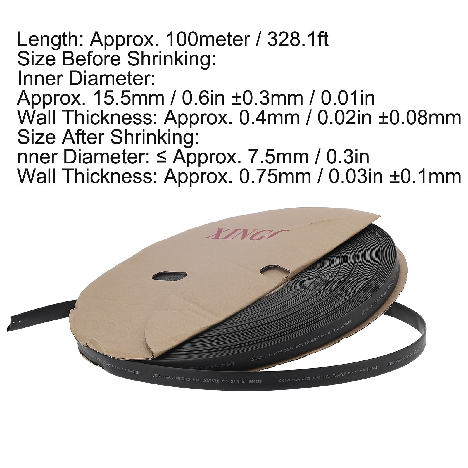 Funda termorretráctil de 15 mm - Tubo de Pared Simple de poliolefina de 100 m para protección de Cables eléctricos Envoltura de Aislamiento Los Cables se Encoge a 7,5 mm
