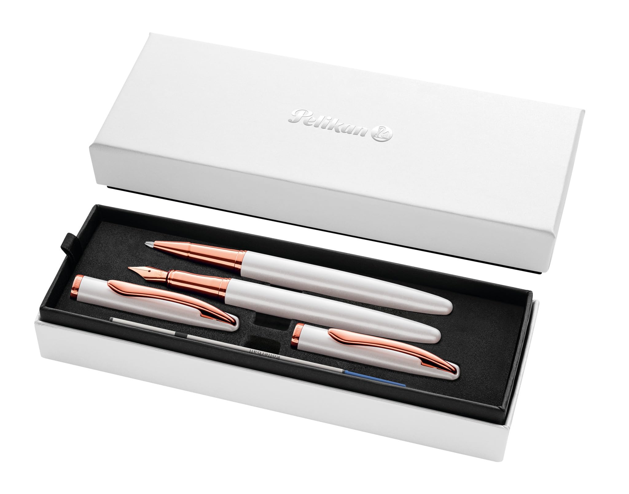 Pelikan Jazz Noble Elegance R/P36 - Penna roller e penna stilografica con incisione regalo, penne uniche con nome, regali personalizzati (madreperla bianca)