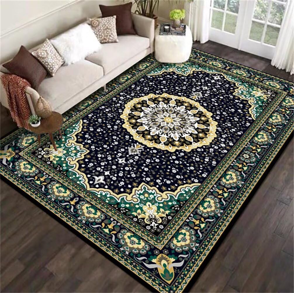 Tapis de salon confortable bleu et vert 100x160 cm pour habiller un sol de bureau