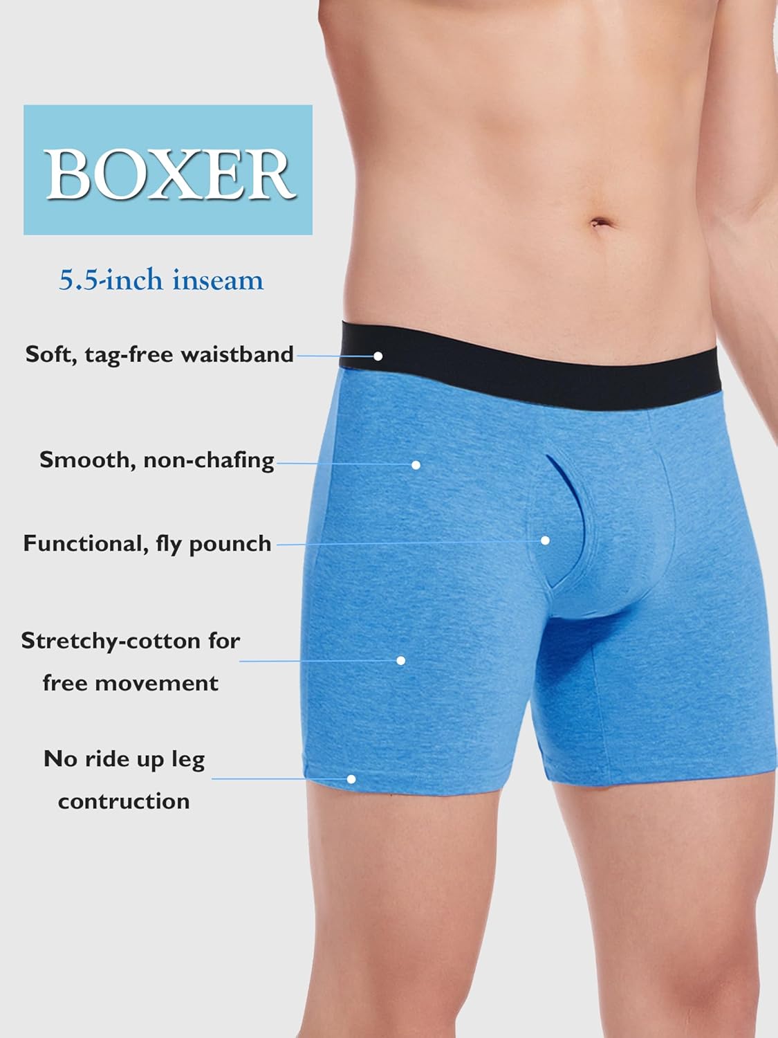 Men's Underwear Cotton Boxer Briefs Fly Underwear Comfortable for Men 3 Pack - Image 4