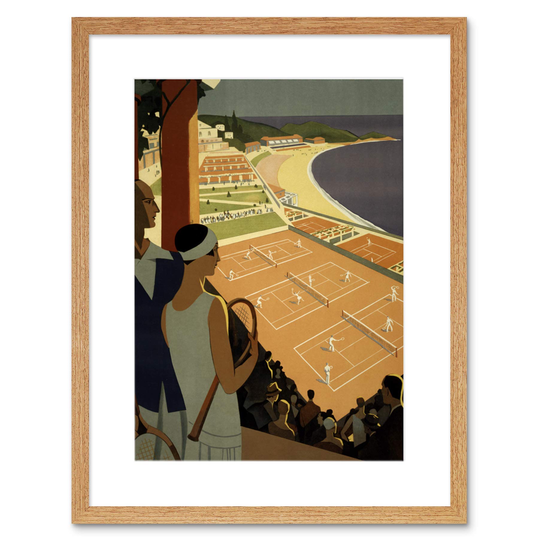 Wee Blue Coo Monte Carlo Monaco Tennis Vintage Artwork Framed Wall Art Print 9X7 Inch