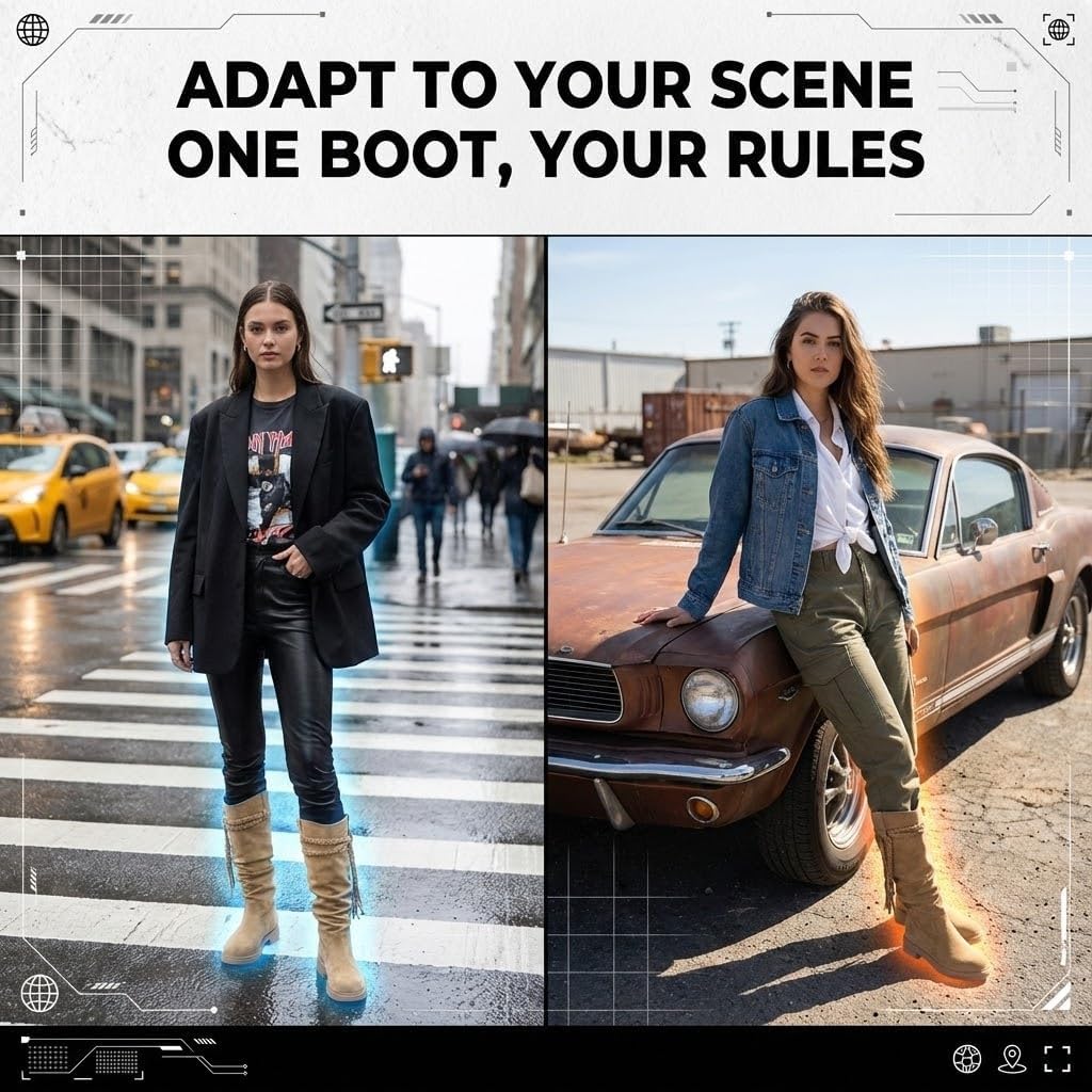 Women's Mid-Calf Western Boots Slip On Low Heel Round Toe, Distressed Leather Lace Up Booties for Women, Chunky Sole Casual Shoes US Size