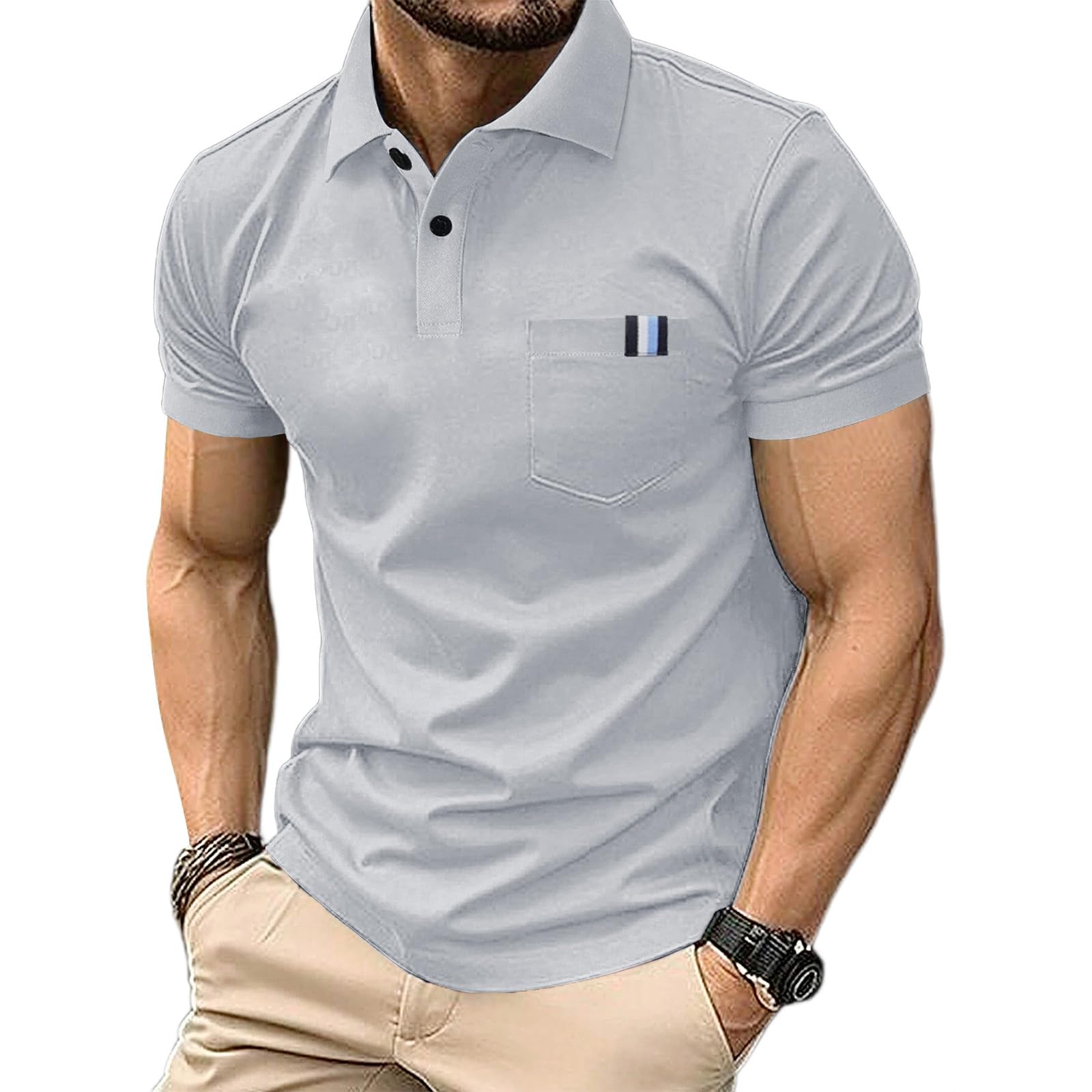Yageshark Poloshirts Herren Kurzarm Baumwolle Sommer Atmungsaktives Männer Knopfleiste Casual Sport Shirt mit Brusttasche Basic Klassisches Golf Polohemd