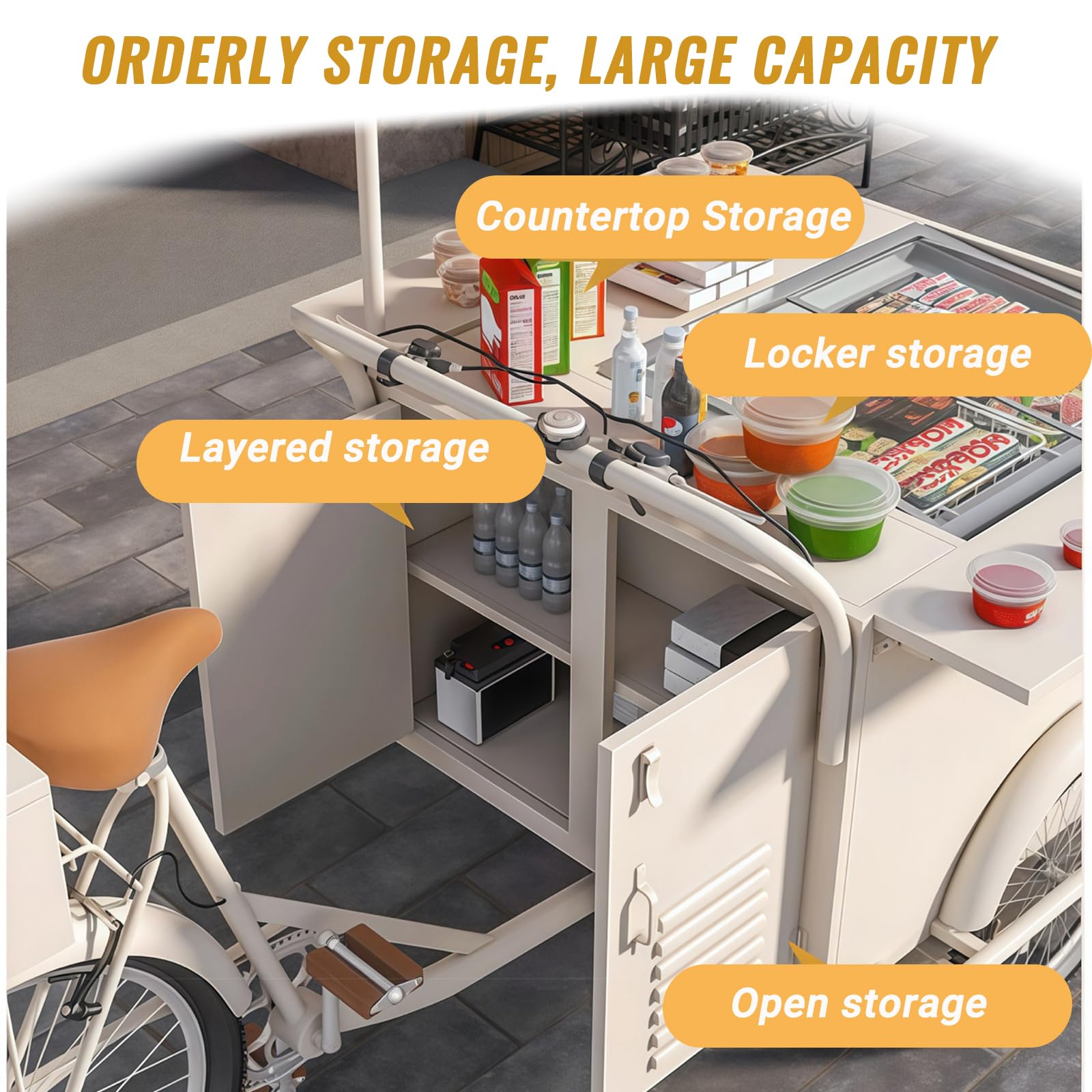 Mobiles Dreirad Food Truck Saft Vending Cart, Street Food Vending Dreirad mit Baldachin für Eis, Snacks und Getränke