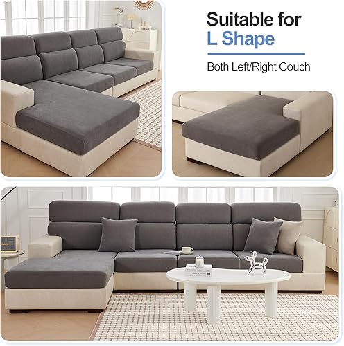 Miniatura 2 de Funda de cojín grande de felpilla no mullida con aspecto limpio para sofá modular o en forma de L, se adapta al lado izquierdo o derecho, protector