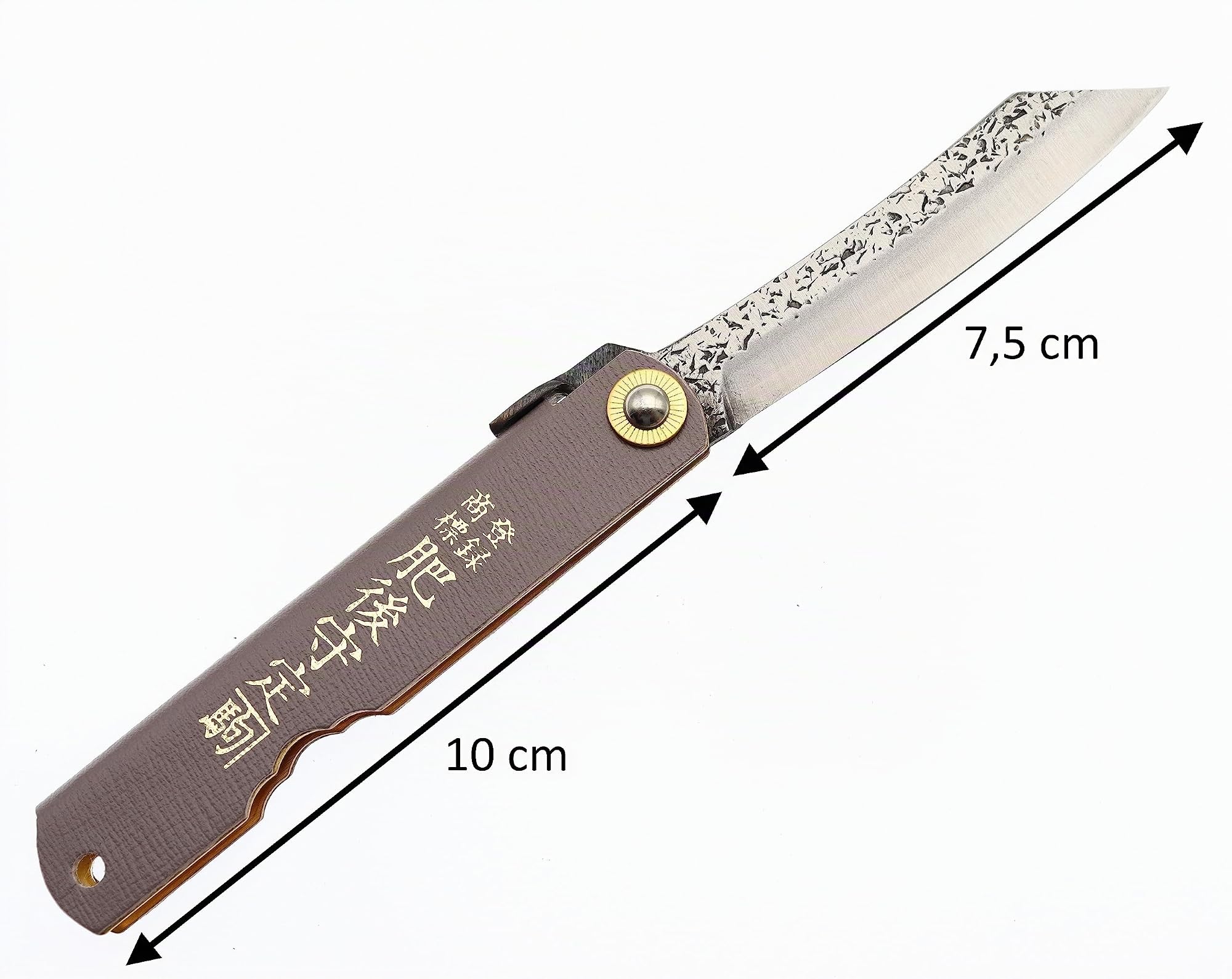 COCKTAIL7 Higonokami Navaja Japonesa de Bolsillo Plegable Cuchillo Aogami Edición Limitada Mango Cuero Gris Hecho a Mano en Japón por Nagao Kanekoma