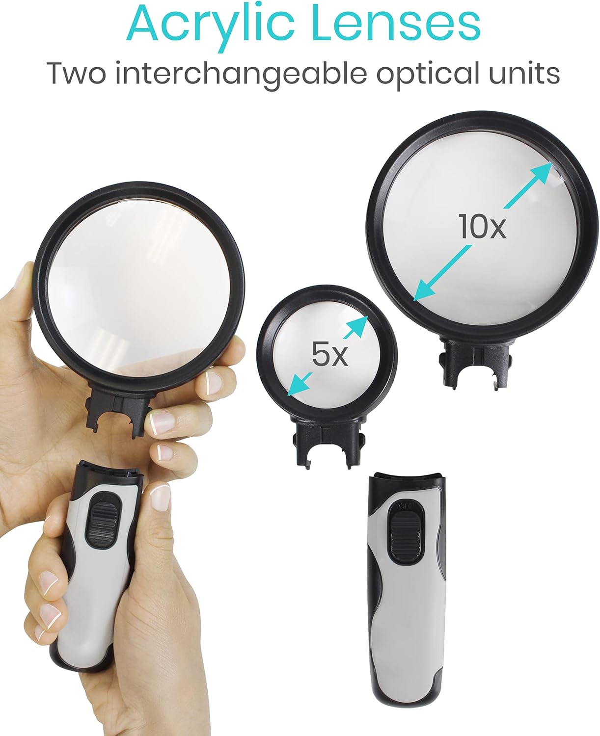 Uр Tо 40% оƒƒ Vive LED Lighted Magnifying Glass - Page Magnifier for Reading - Kids Handheld Glasses - Large, Portable 5x 10x Lenses - Jewelry Loupe with Light - Anti Glare Zoom for Seniors - Lightweight, Magnified