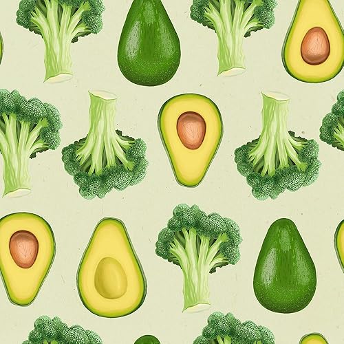 Papel tapiz autoadhesivo de 18 x 236 pulgadas, color verde, acuarela, frutas, brocolli, aguacate, papel de contacto extraíble, papel de contacto