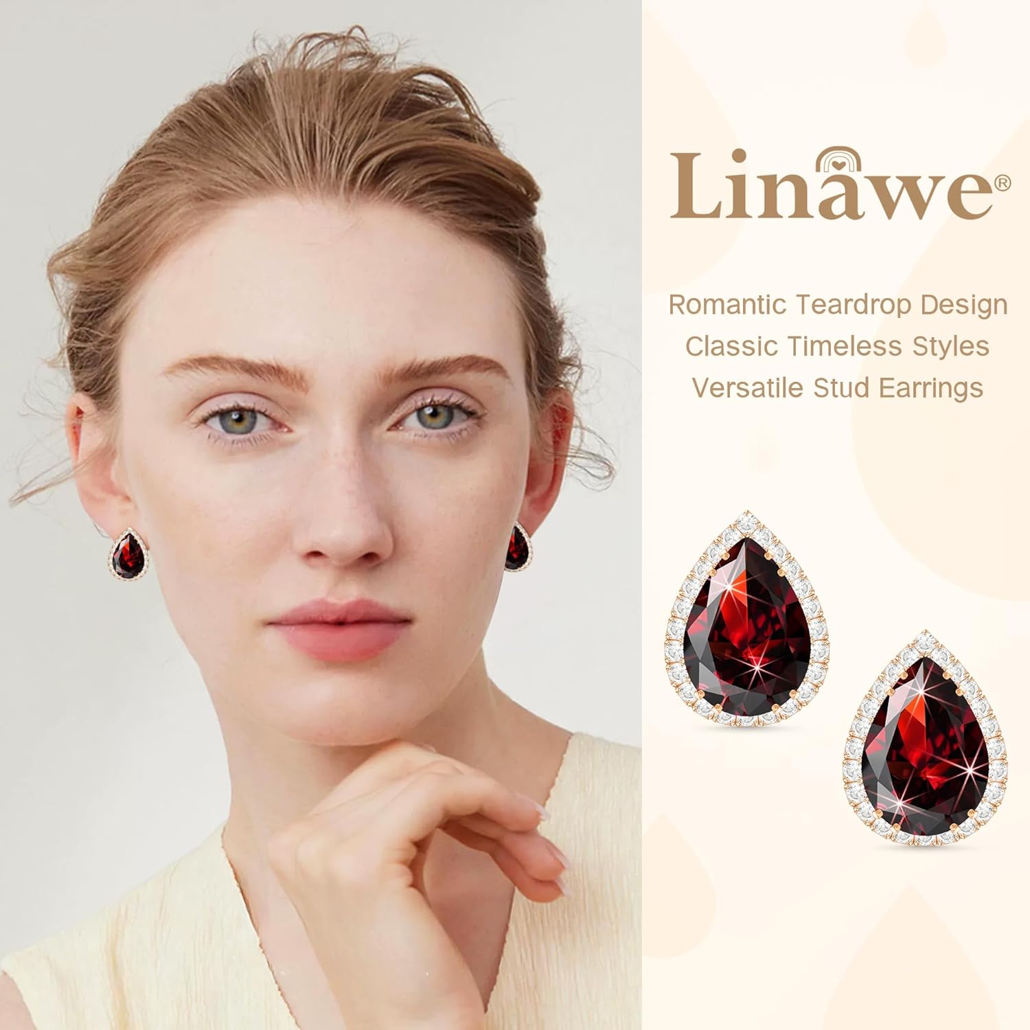 Linawe Women Stud Earrings, Teardrop Diamond Moissanite Cubic Zirconia Earrings Studs Rhinestone Jewelry Gold/Silver/Rose Gold - Image 3