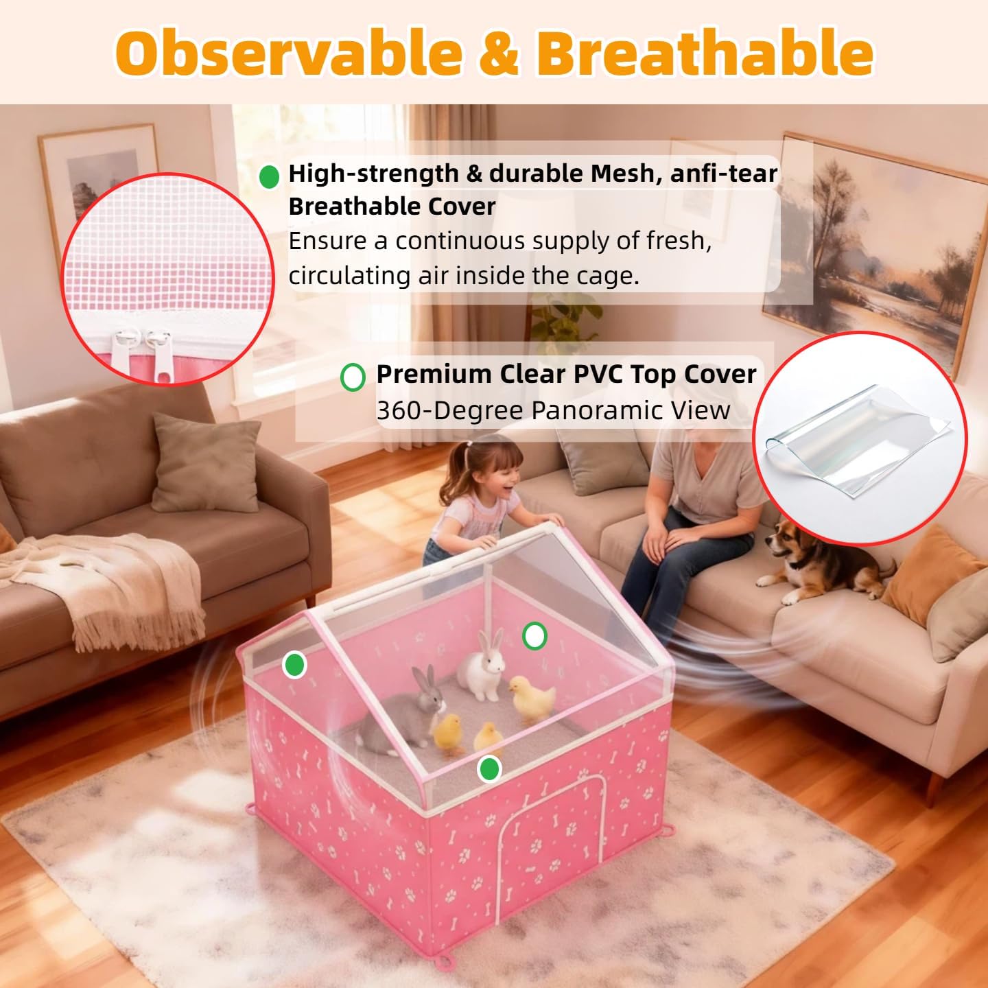 Cat Playpen, Puppy Playpen Small Dog Pet Crate Tent Cage Indoor & Outdoor, Cat House Enclosure Kennel Dogs/Cats/Rabbits/Hamster (Pink)