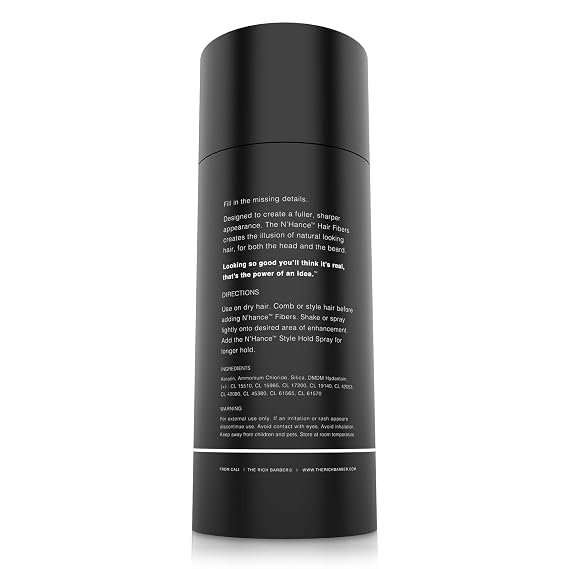 The Rich Barber NHance Hair Building Fibers, 3 Month Supply - Barber Hair Thickening Fibers, 25 grams - Grey Hair Concealer Spray - Sharper Hairlines, Thicker Beard & Fuller Hairstyling (Black)