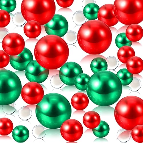 Perlas flotantes rojas y verdes 150 cuentas de perlas rojas y verdes para jarrones de centros de mesa, cuentas de color rojo y verde sin agujero,
