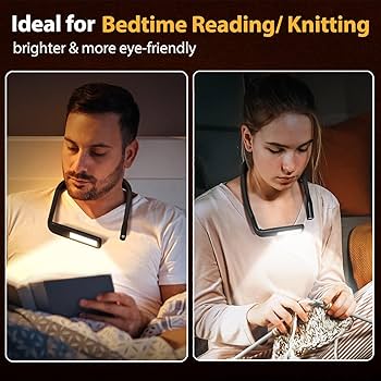 Neck Reading Light Book Lovers Gifts, Rechargeable 2000mAh 10-80Hrs Eye-friendly Wide Lamp Book Light, Birthday Christmas Stocking Stuffers For Men Women Readers, Camping Knitting Crochet Accessories