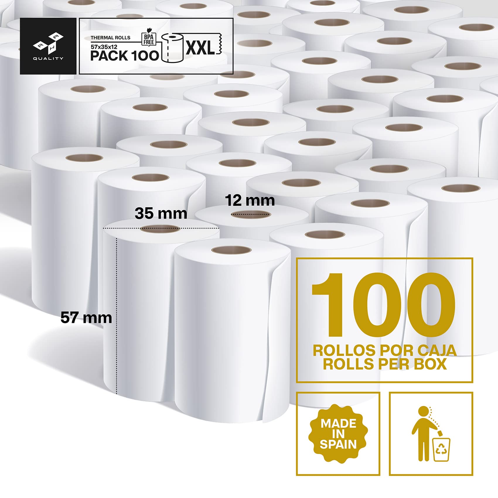 Rotoli di carta termica bianca 57 x 35 x 12 mm per POS senza BPA - Carta termica 57 mm - Carta datafono ad alta durata (100)