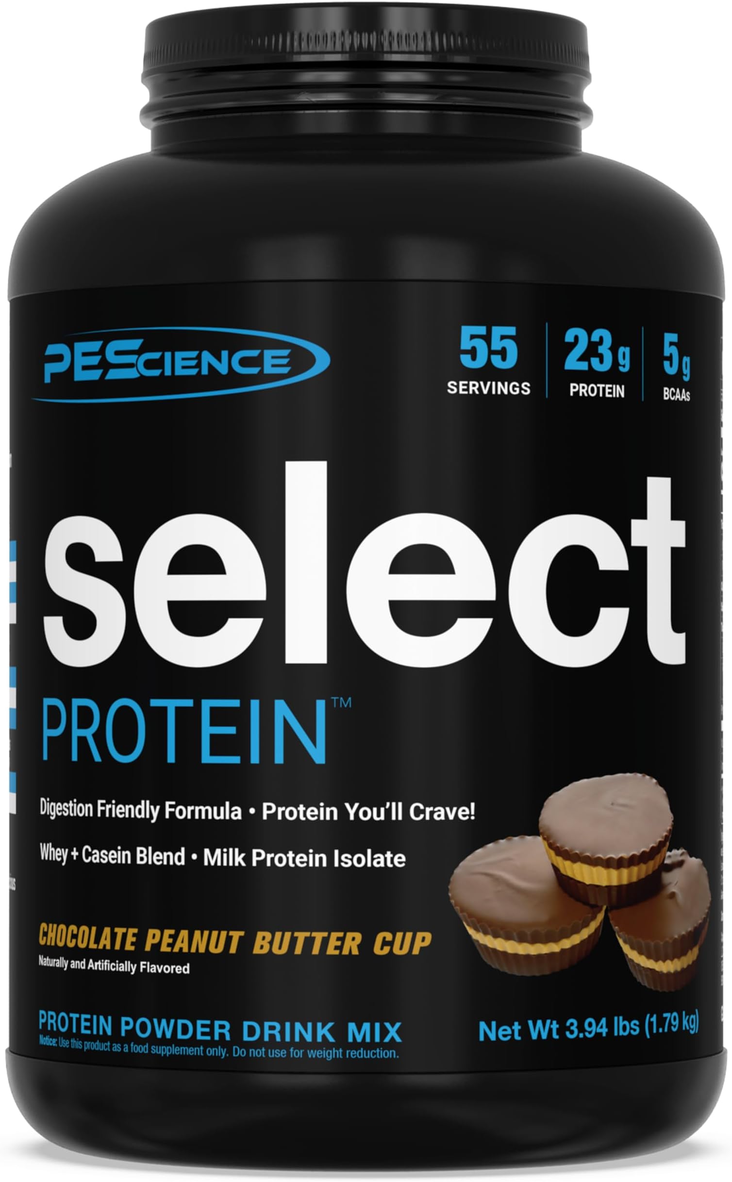 PEScience Select Protein Powder, Whey and Casein Blend, Lean Protein Powder for Women and Men, Low Calorie, Low Carb, Keto Friendly, Gluten Free, Chocolate Peanut Butter Cup - 55 Servings