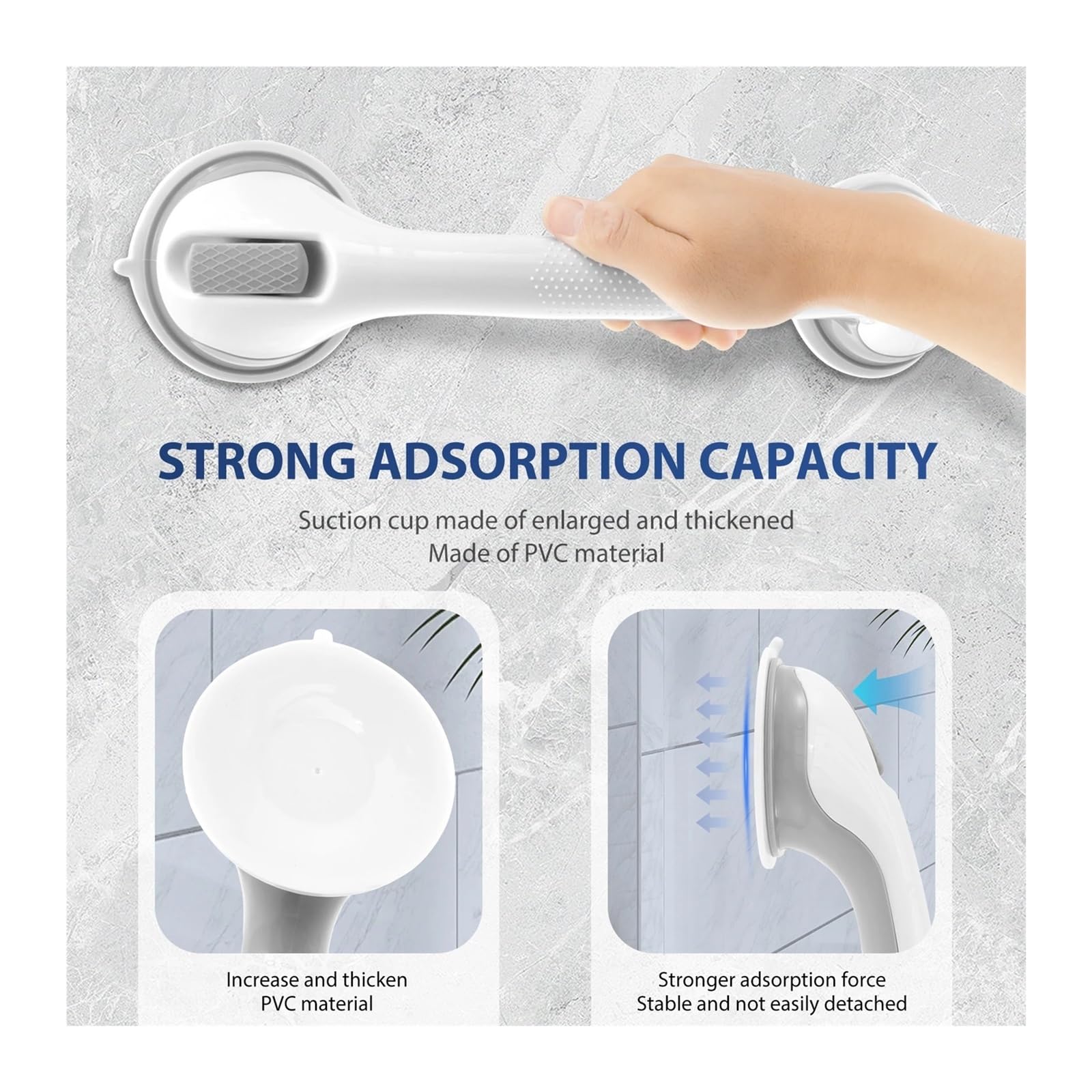 Lot de 2 poignées de douche antidérapantes, barre d'appui for toilettes, salle de bain, baignoire, plastique, ventouse(Large 420mm)