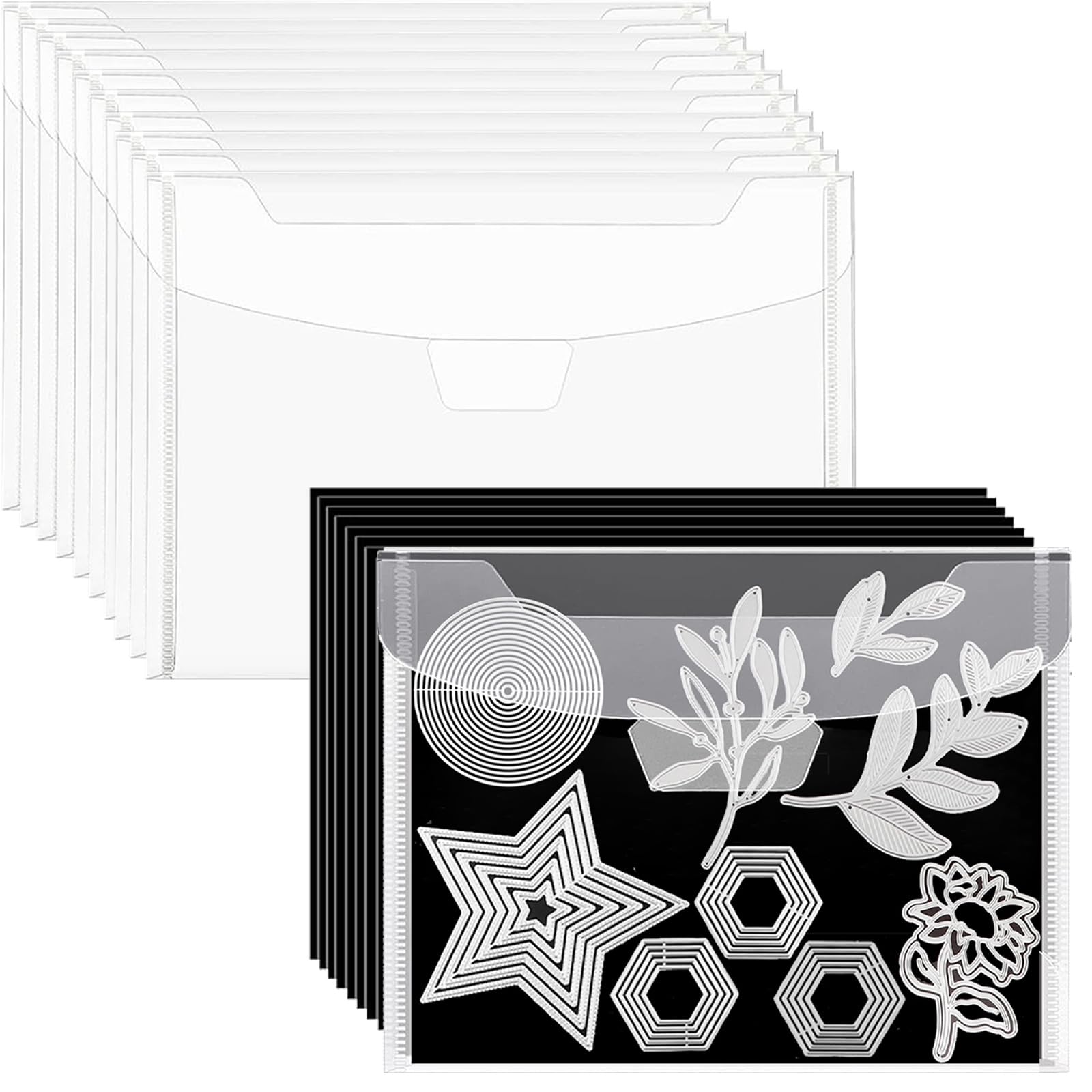 20 PCS Stamp and Die Storage Bag and Rubber Magnetic Sheets,0.5mm Thickeness Magnetic Sheets for Craft Storage,9.4x7inch Clear Craft Die Storage Envelopes with 6 Sheets Label Stickers Arts Crafts
