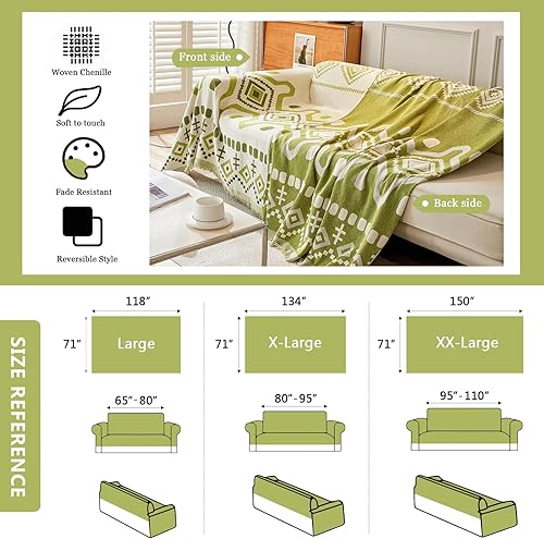 Miniatura 3 de DREAMINGO Fundas de sofá color beige y negro para sofá de 3 plazas, protector geométrico bohemio de muebles de 3 asientos, funda reversible de
