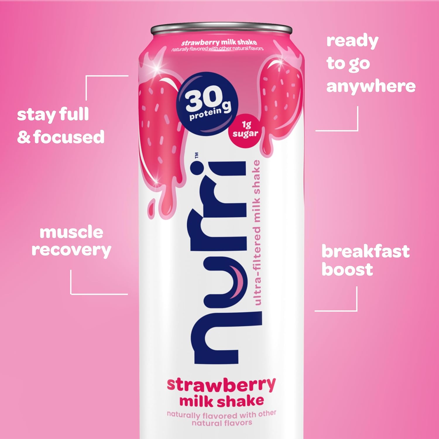 Nurri - 30g Protein Ultra Filtered Milk Shake – Strawberry - Lactose Free, Low Sugar, 150 Calories, 10 Vitamins and Minerals - 11 fl oz, 10 Cans