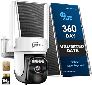 4G LTE Cellular Security Camera Outdoor Wireless with 360-Day Unlimited SIM Data, No WiFi Security Camera Solar Powered, Remote Monitoring, Motion Sensor, Human Tracking, 360° Viewing, Dual Storage