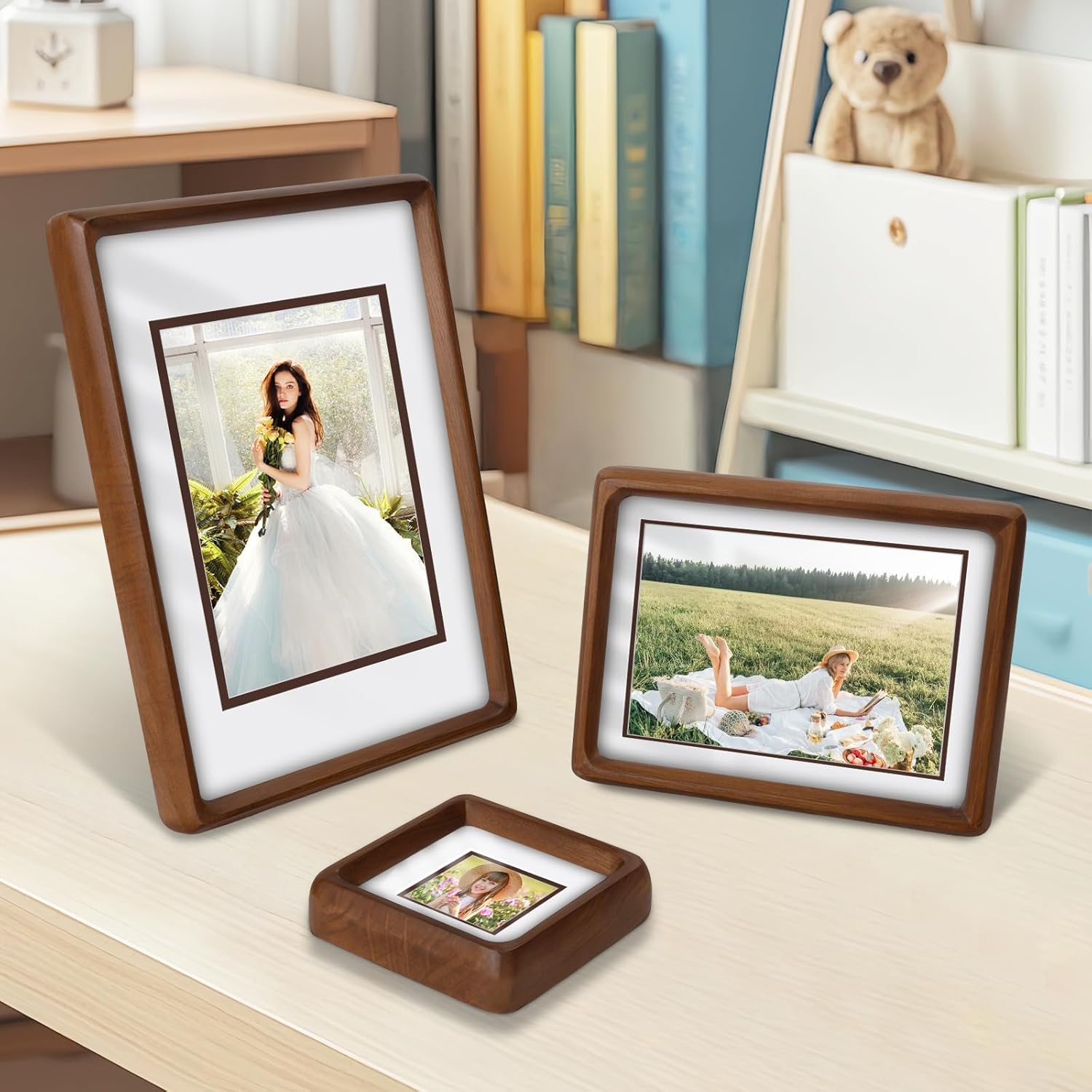 A4 Wood Picture Frame, Solid Natural Walnut Photo Frame with Tempered Glass, A4 Wooden Frame Matted to 6x8, Wall or Tabletop Display,Version Shipped Randomly