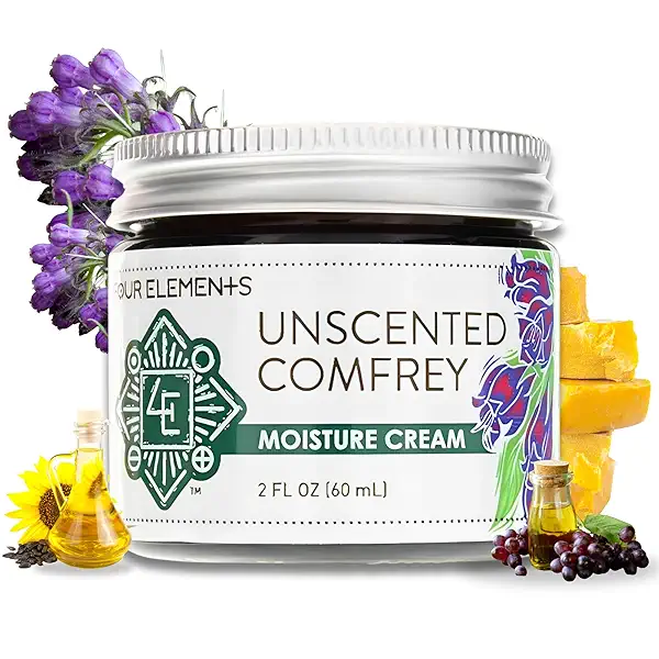 Four Elements 4E Unscented Comfrey Moisture Cream, Deeply Moisturize and Nourish your Skin, Certified Organic, 2 OZ 1