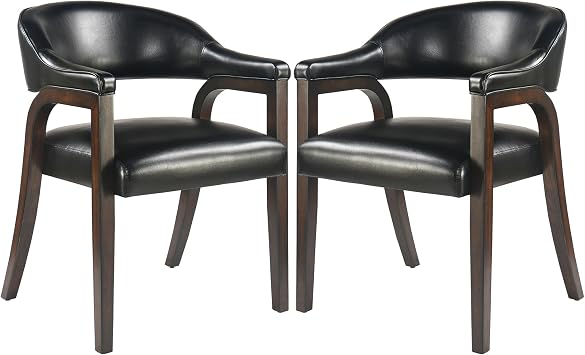 Dining Chairs with Solid Wood Legs Set of 2, Upholstered PU Leather Accent Side Chairs with Armrest, 30.7" High Home Office Chair for Living Room, Kitchen, Easy Assembly, Black,CY-RR-BK