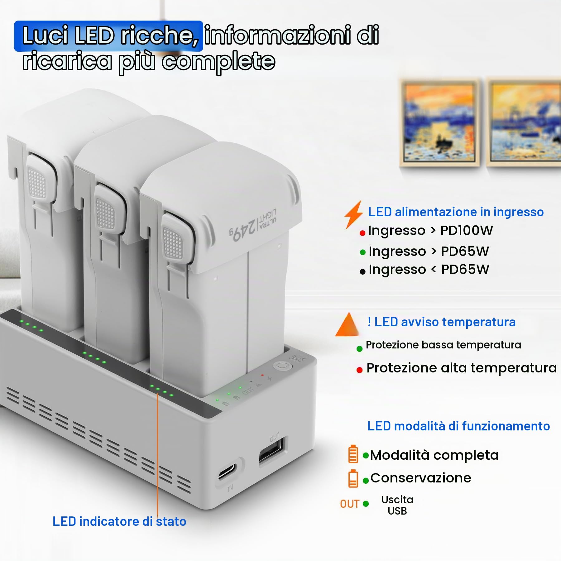 Caricabatterie da 100 W rapido per DJI Lito 1 X1, stazione di ricarica bidirezionale, hub di ricarica, carica 3 batterie, accessorio per la ricarica della batteria del drone