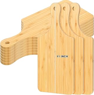 Zubebe 10 Pcs Mini Charcuterie Boards Bulk, 11 x 5 Inch Wooden Cutting Board with Handle Thick 0.31" Blank Boards for Laser Engraving, Wedding Favors Bridal Shower Party Gifts (Bamboo)