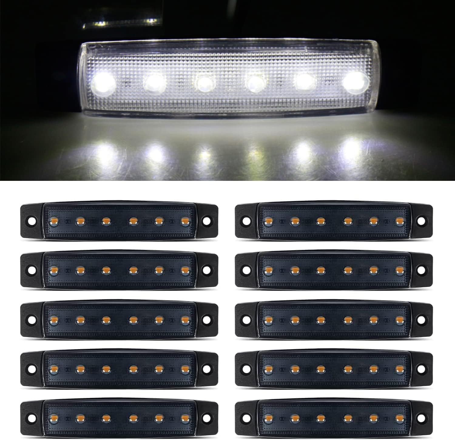 10pack 12V Smoked White LED Trailer Marker Lights 3.8" Side