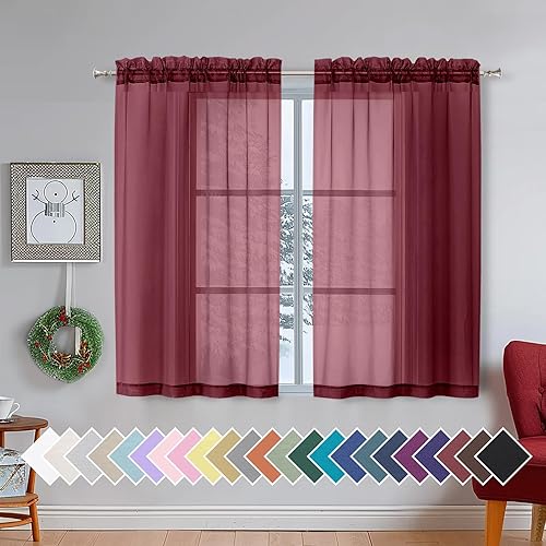 Aiyufeng Short Sheer Black Curtains for Living Room 45 inch Length 2 Panels Set, Semitransparent Balance Privacy & Light Vertical Farmhouse Sheer Drapes for Bedroom, W40 x L45