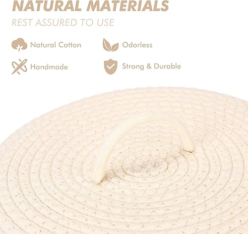 Miniatura 3 de Sea Team Round Cotton Rope Storage Basket with Lid, Lidded Woven Storage Bin, Nursery Storage Container, Diaper Caddy, Baby Shower Basket, Box, Cream
